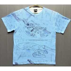Star Trek Shirt Mens Large Blue Print USS Enterprise Space‎ Ship Jerzees Tee L
